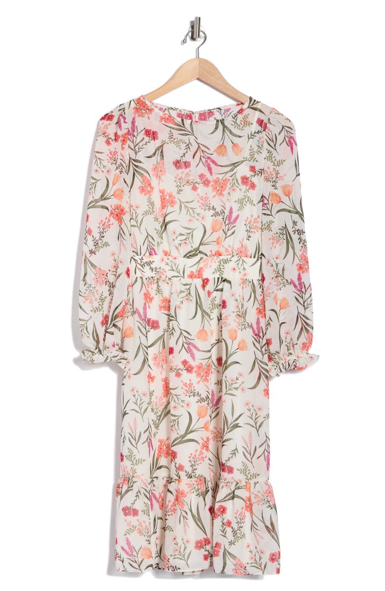 Eliza J Floral Long Sleeve Midi Dress, Main, color, Ivory Mult
