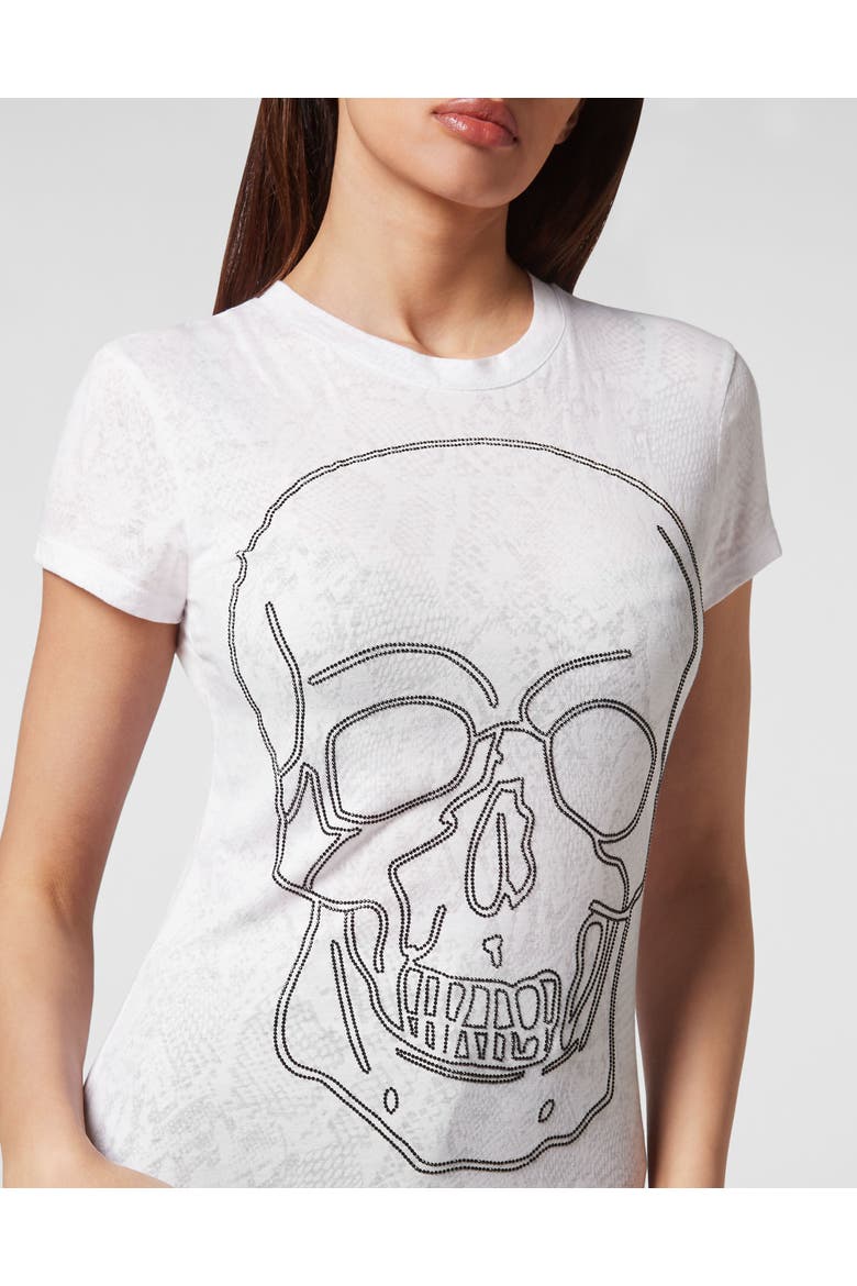 T-Shirt Round Neck Skull Women, Alternate, color, white