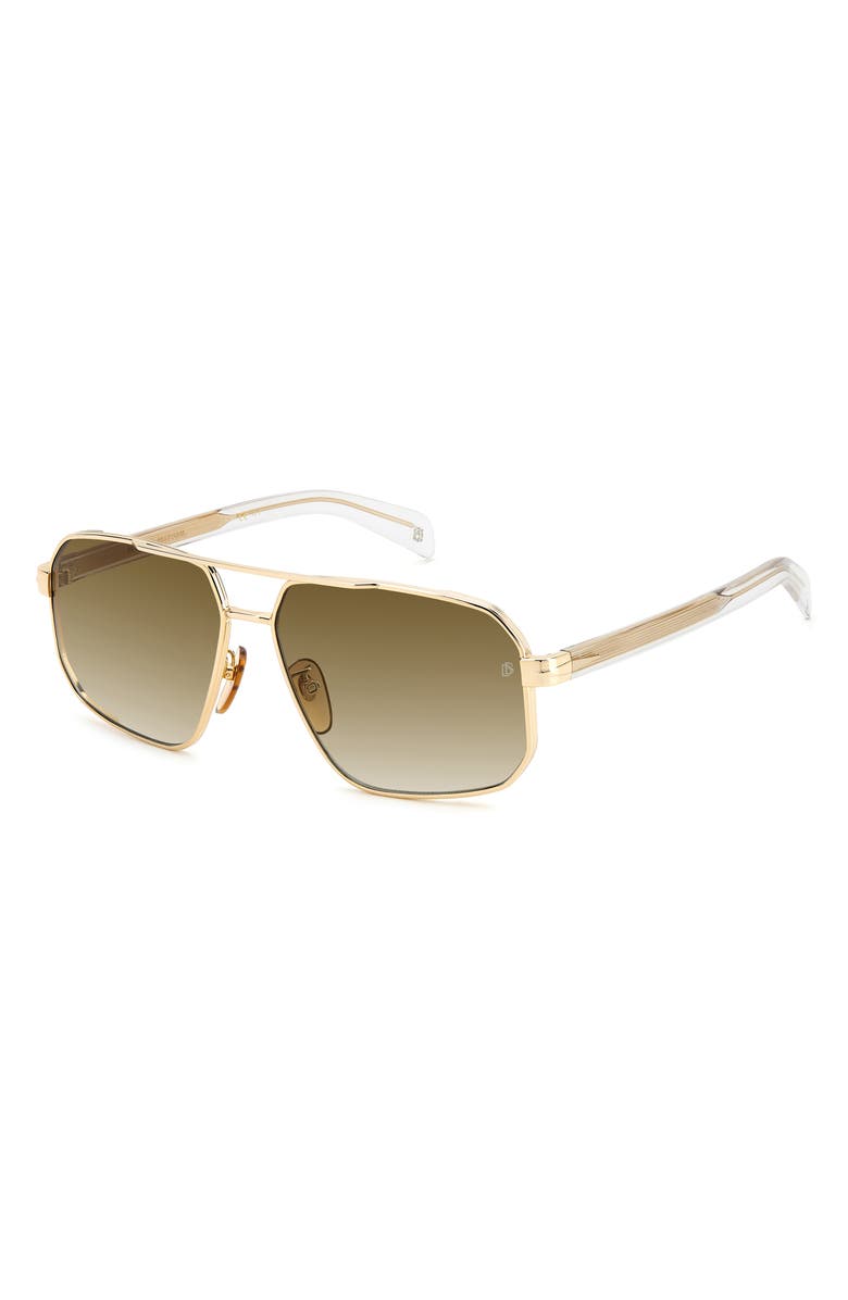 David Beckham Eyewear 61mm Rectangular Sunglasses, Alternate, color, Gold Crystal
