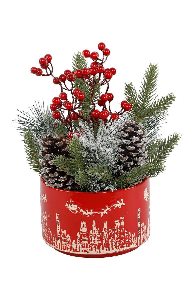 FLORA BUNDA Xmas Mix in 7" Red Cityscape Ceramic Pot, Alternate, color, Red
