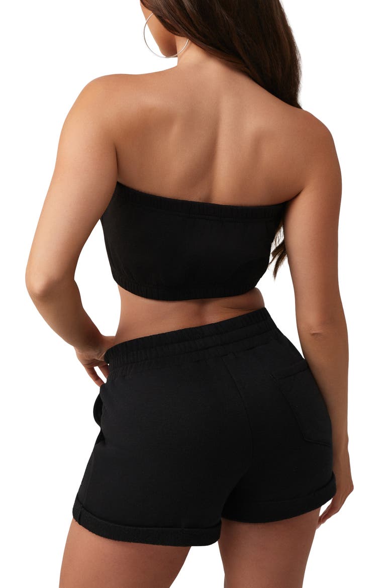 Puff Print Fleece Bandeau Top, Alternate, color, JET BLACK