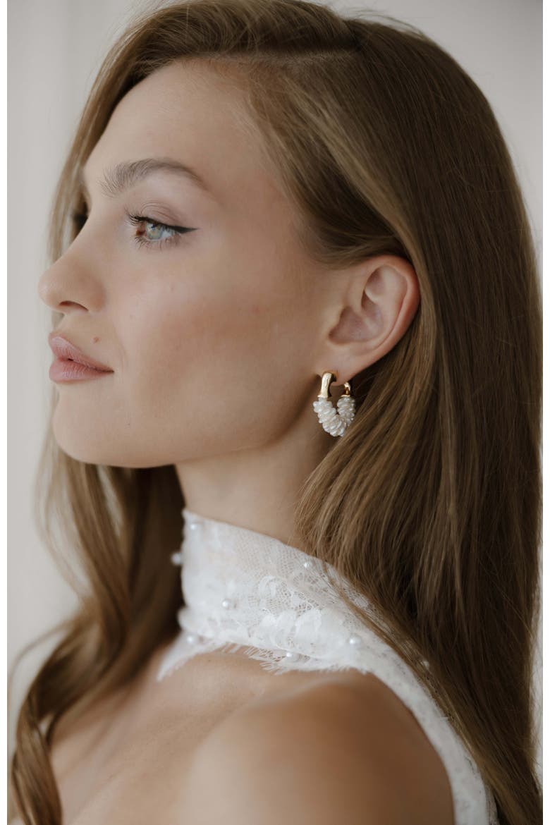 Chateau Pearl Hoops, Alternate, color, Gold