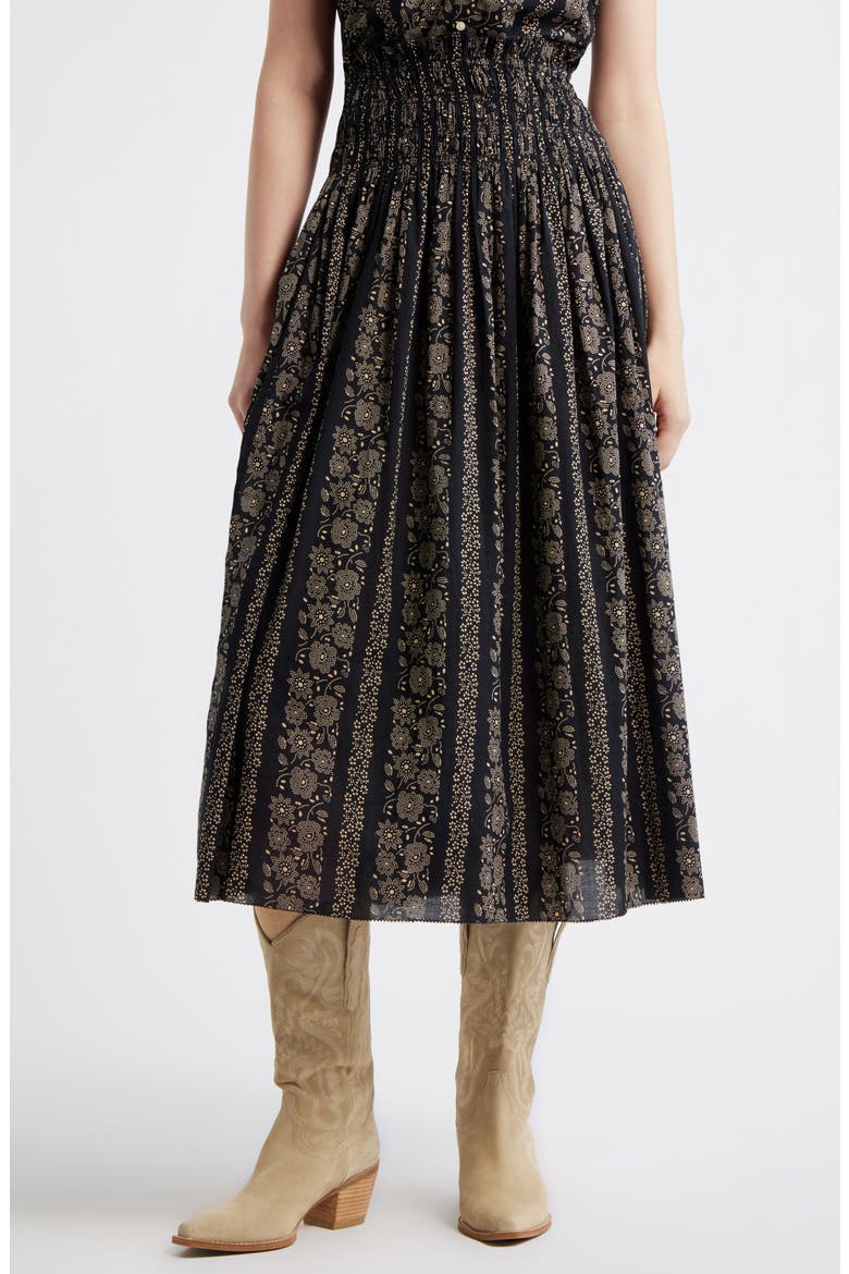 The Canary Print Midi Skirt, Main, color, BLACK AND CREAM TOKEN FLORAL