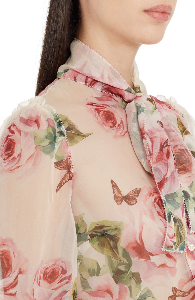 Dolce&Gabbana Sheer Rose Print Silk Blouse, Alternate, color,