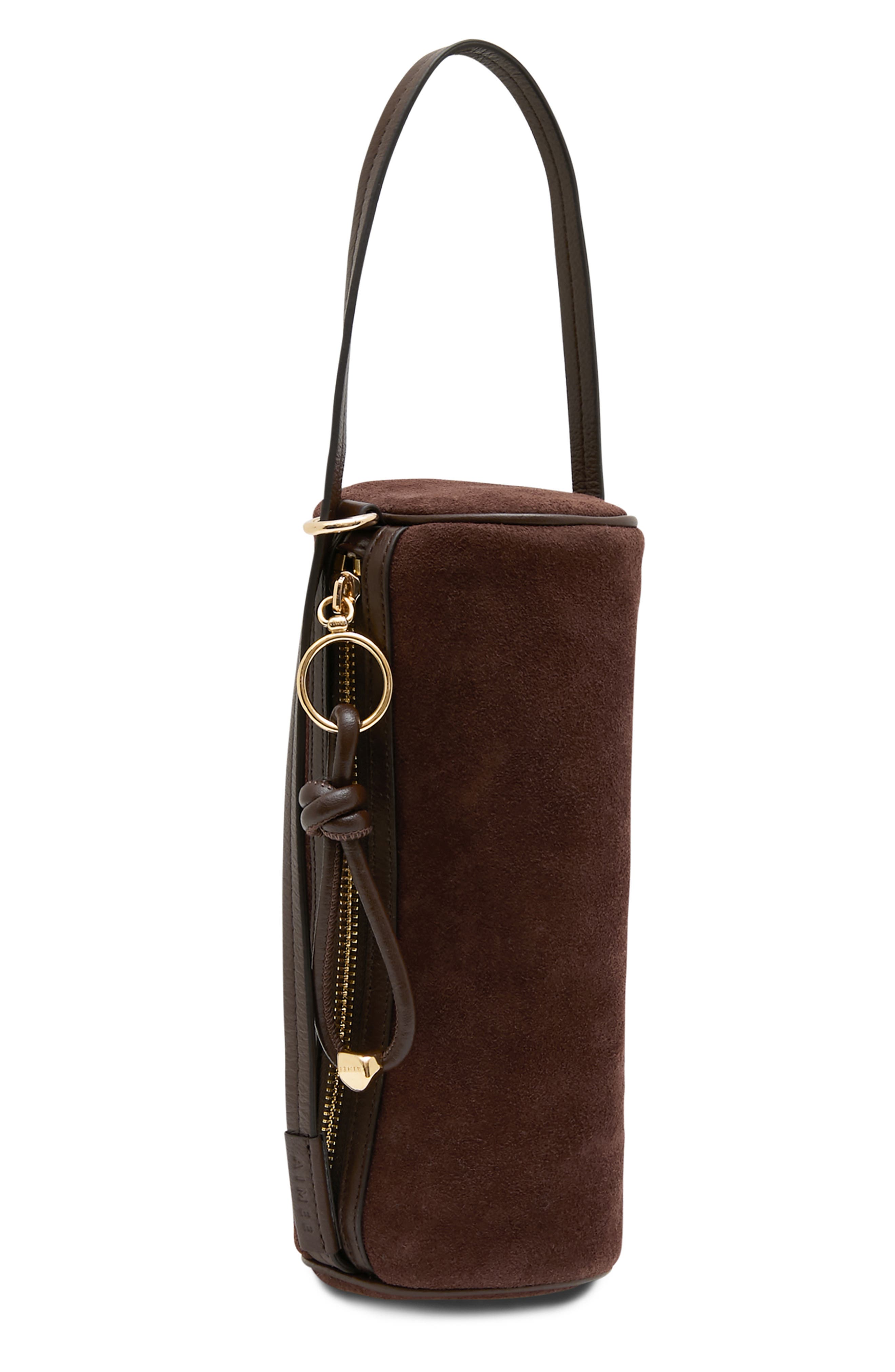 The Skipper Barrel Leather Shoulder Bag, Alternate, color, FUDGE SUEDE