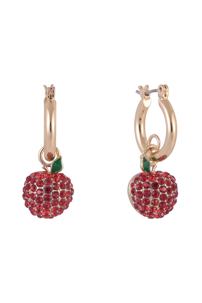 Huggie Hoop Earrings with Pave Stone Apple Drop, Main, color, Red