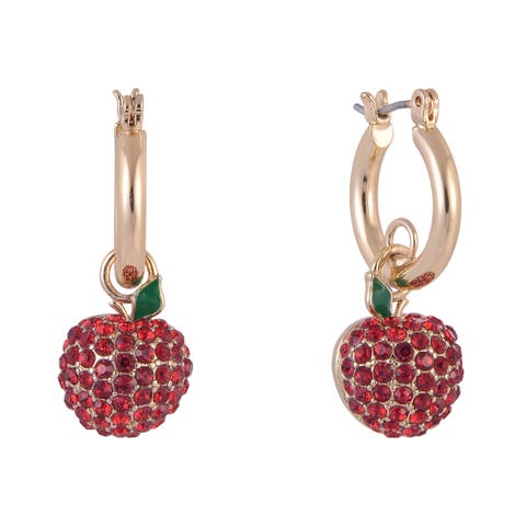 Huggie Hoop Earrings with Pave Stone Apple Drop