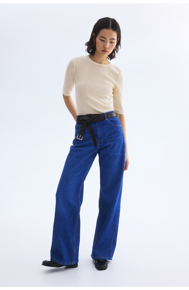 H&M Rib-knit T-shirt, Alternate, color, Cream