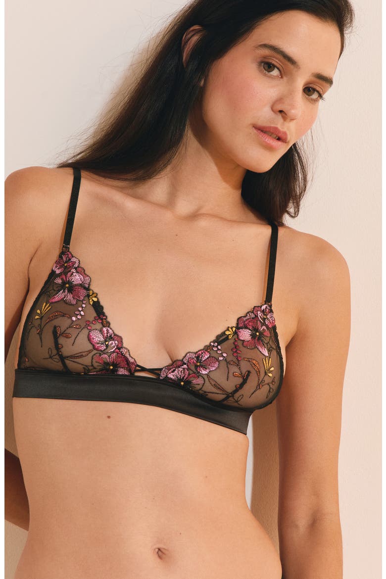 Nova Embroidered Triangle Bralette, Alternate, color, BLACK