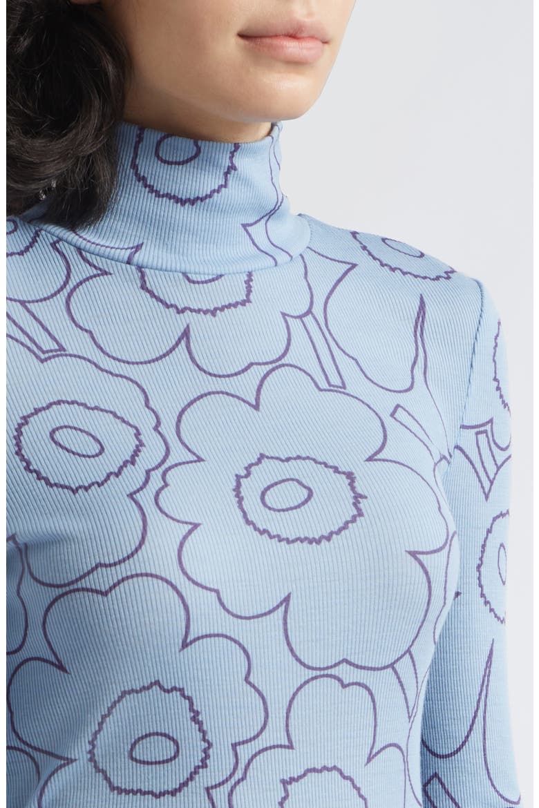 Hily Pirto Uniko Abstract Floral Rib Knit Wool Turtleneck, Alternate, color, LIGHT BLUE DARK BLUE