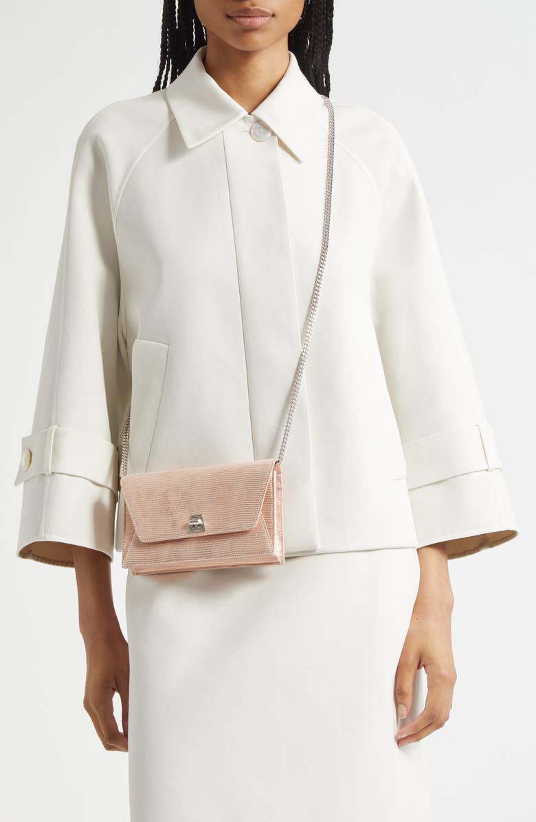 Akris Anouk Lizard Embossed Wallet on a Chain, Alternate, color, Pale Rose Metallic