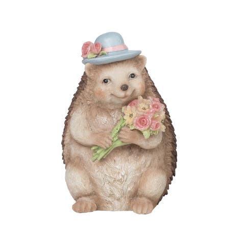 4.25 Inch Brown Spring Light Up Hedgehog Figurine Decorative Polyresin Home Decor