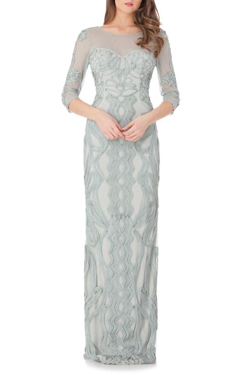 Illusion Yoke Soutache Column Gown