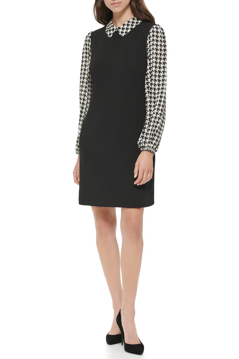Twofer Long Sleeve Scuba Crepe Dress, Alternate, color, BLACK/WHITE CAP