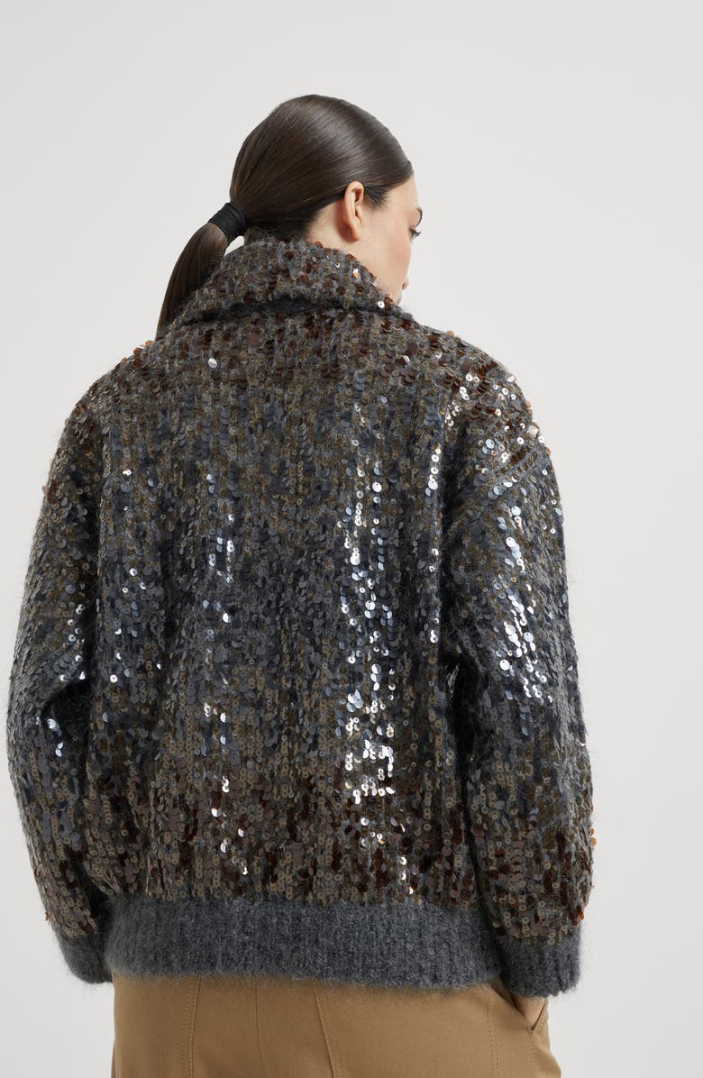 Brunello Cucinelli Dazzling dégradé embroidery cardigan, Alternate, color, Lead