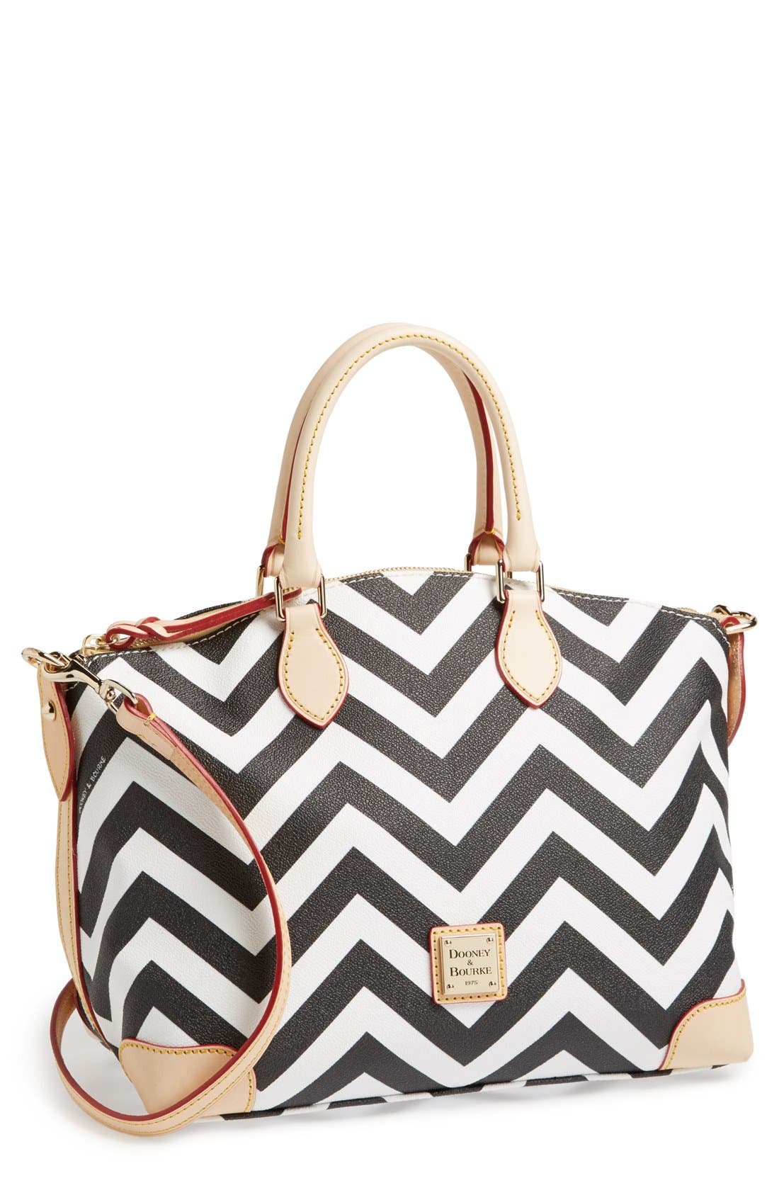 'Chevron' Convertible Satchel, Main, color, BLACK