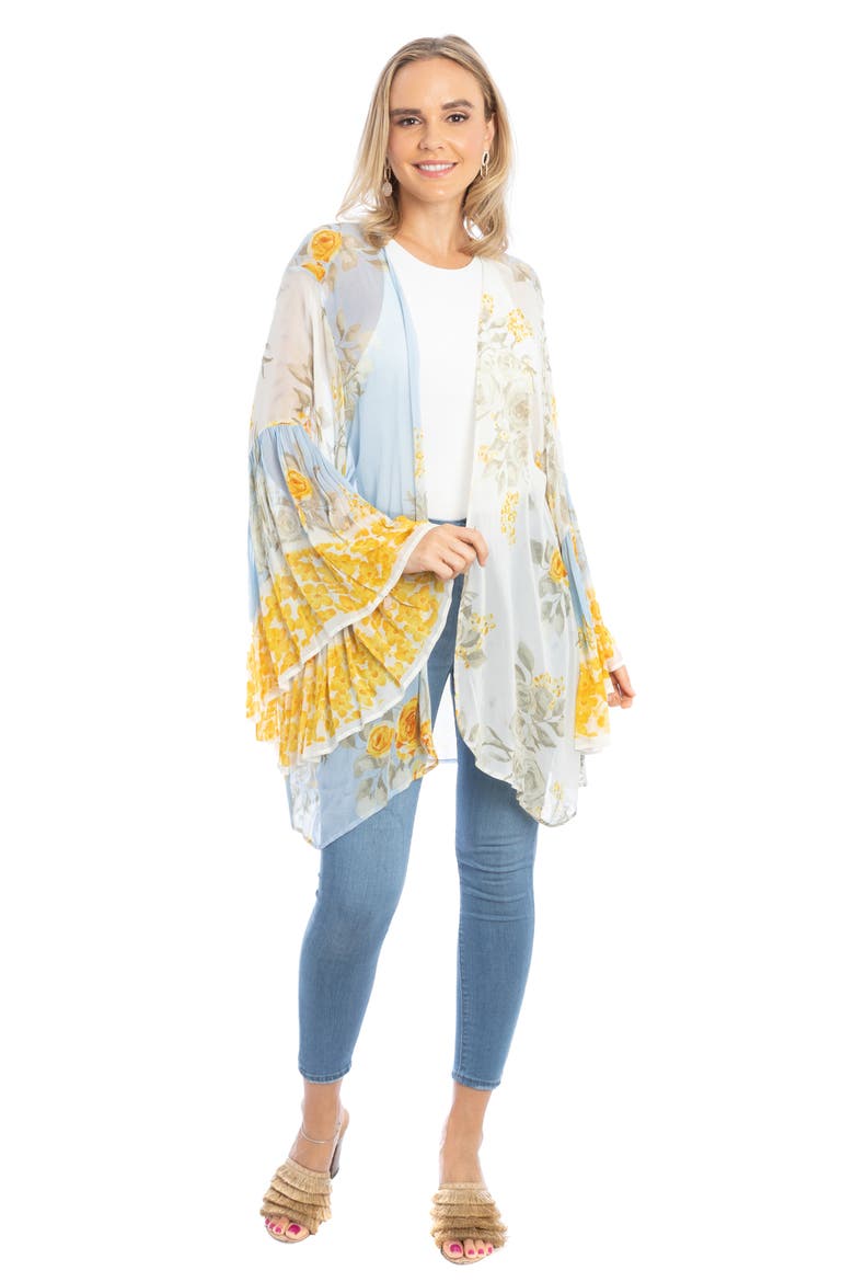Floral Garden Sheer Ruana, Alternate, color, BLUE
