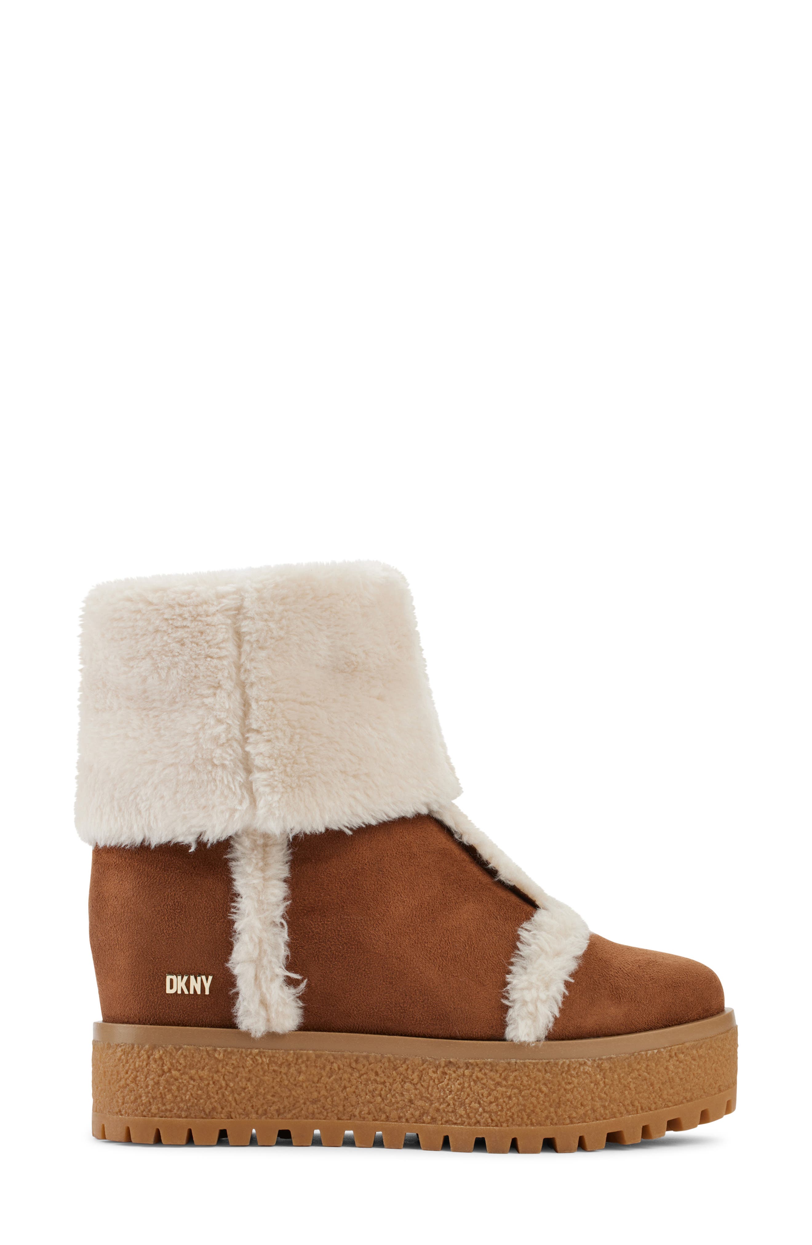 DKNY Sancia Faux Fur Lined Platform Boot, Alternate, color, Cognac/ Natural