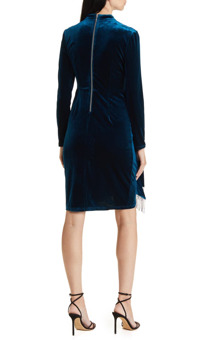 Tahari ASL Beaded Drape Long Sleeve Stretch Velvet Sheath Dress, Alternate, color,