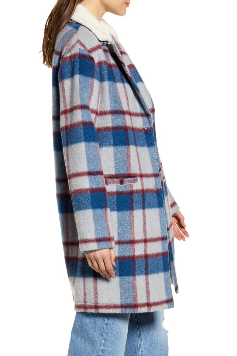 Levi's® Wool Top Coat with Faux Shearling Collar, Alternate, color, LIGHT BLUE PLAID