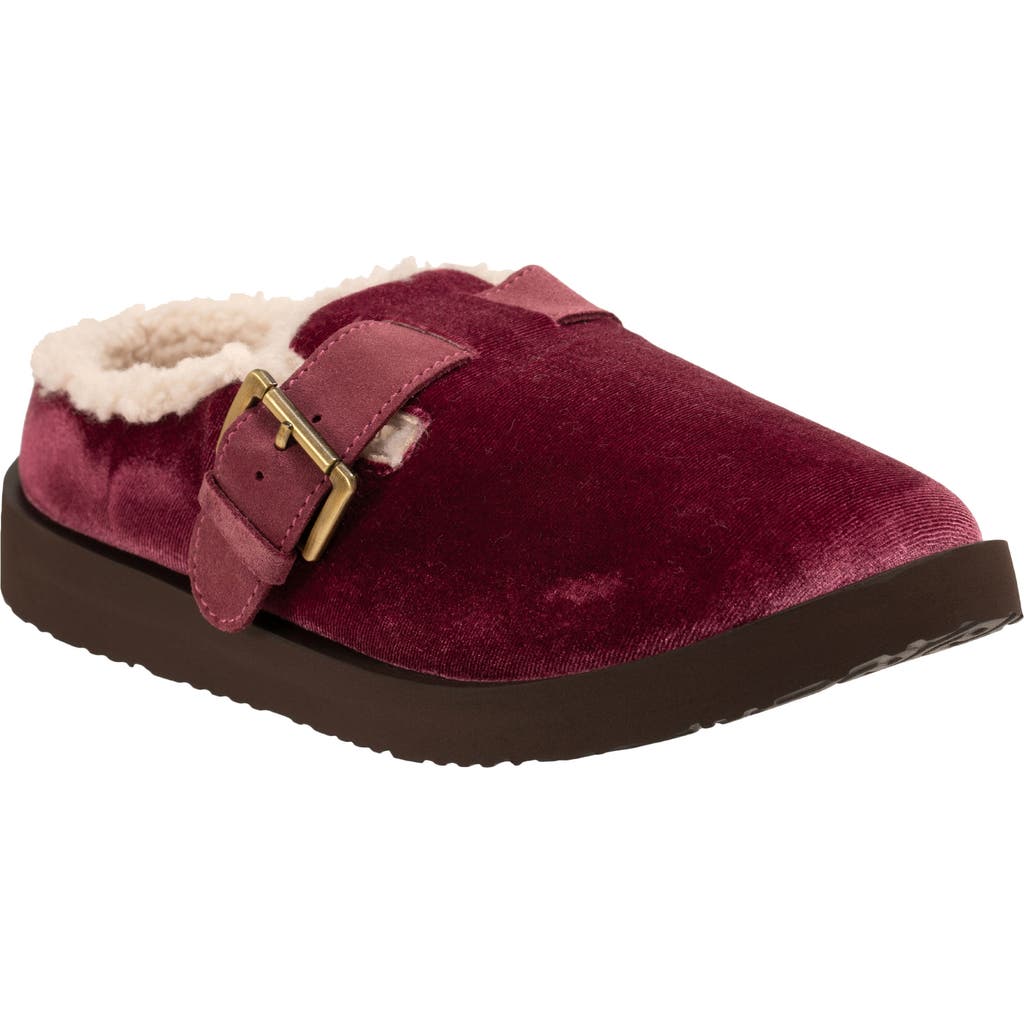 Revitalign Gift Velvet Faux Shearling Lined Slipper In Burgundy