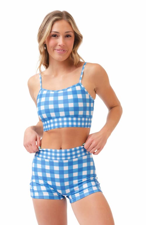 Shop Lime Ricki Swimwear Boy Short In Blue Gingham