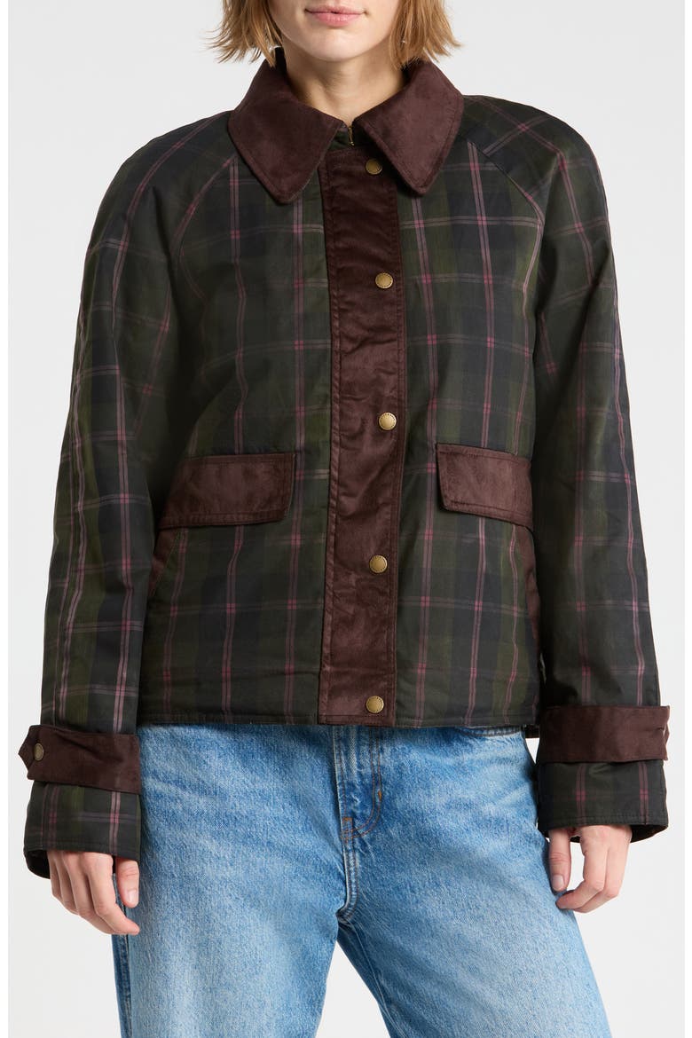 Luna Wax Plaid Mixed Media Jacket, Alternate, color, OLIVE PLAID