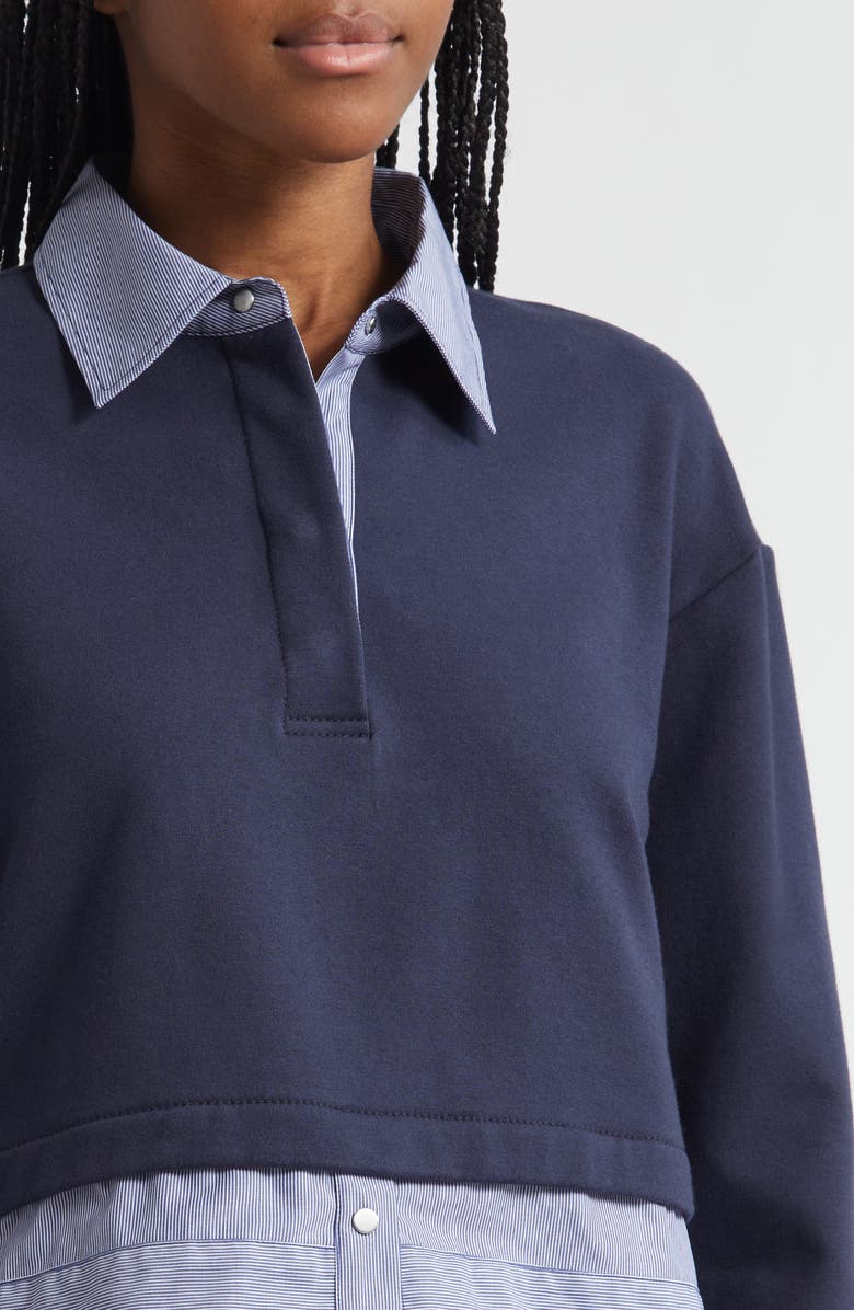 3.1 Phillip Lim Mixed Media Cotton Crop Sweatshirt, Alternate, color, Midnight- Midnight Multi