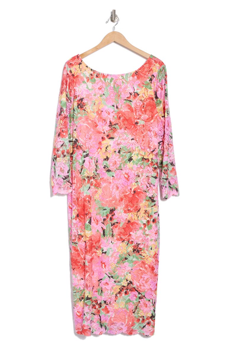 Floral Long Sleeve Lace Midi Dress, Alternate, color, PINK MULTI