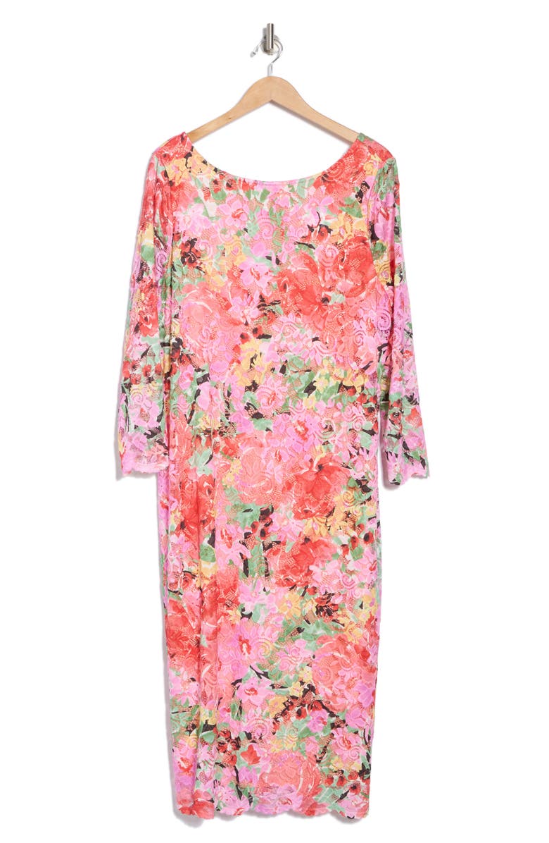 Marina Floral Long Sleeve Lace Midi Dress, Alternate, color, Pink Multi