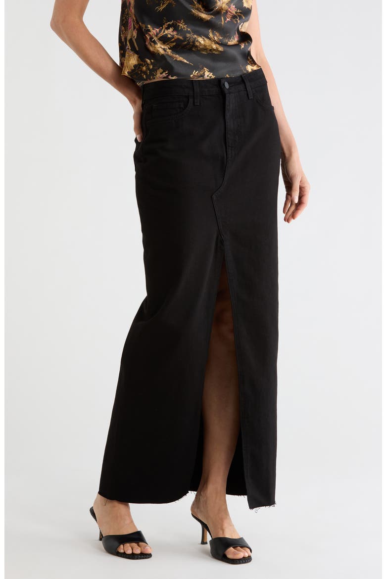 Rysa Front Slit Denim Maxi Skirt, Main, color, NOIR
