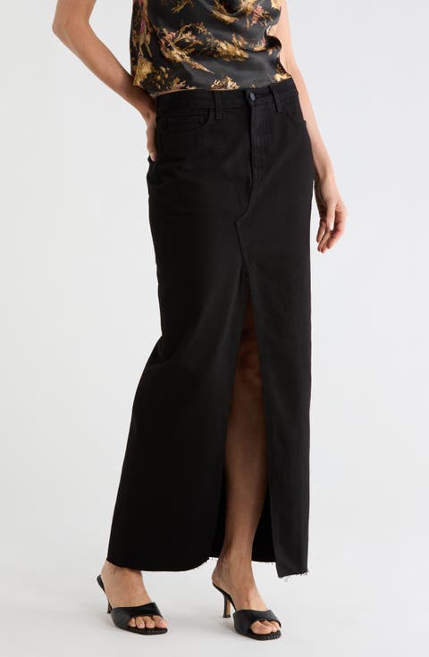 Rysa Front Slit Denim Maxi Skirt