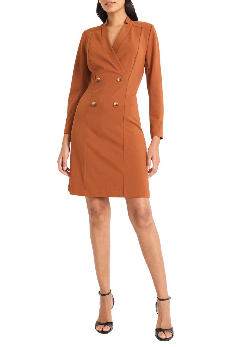 Maggy London Long Sleeve Tuxedo Dress, Main, color, Cedar