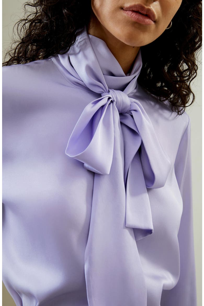 Women's Silk Turtleneck Ribbon Blouse, Alternate, color, Lilac