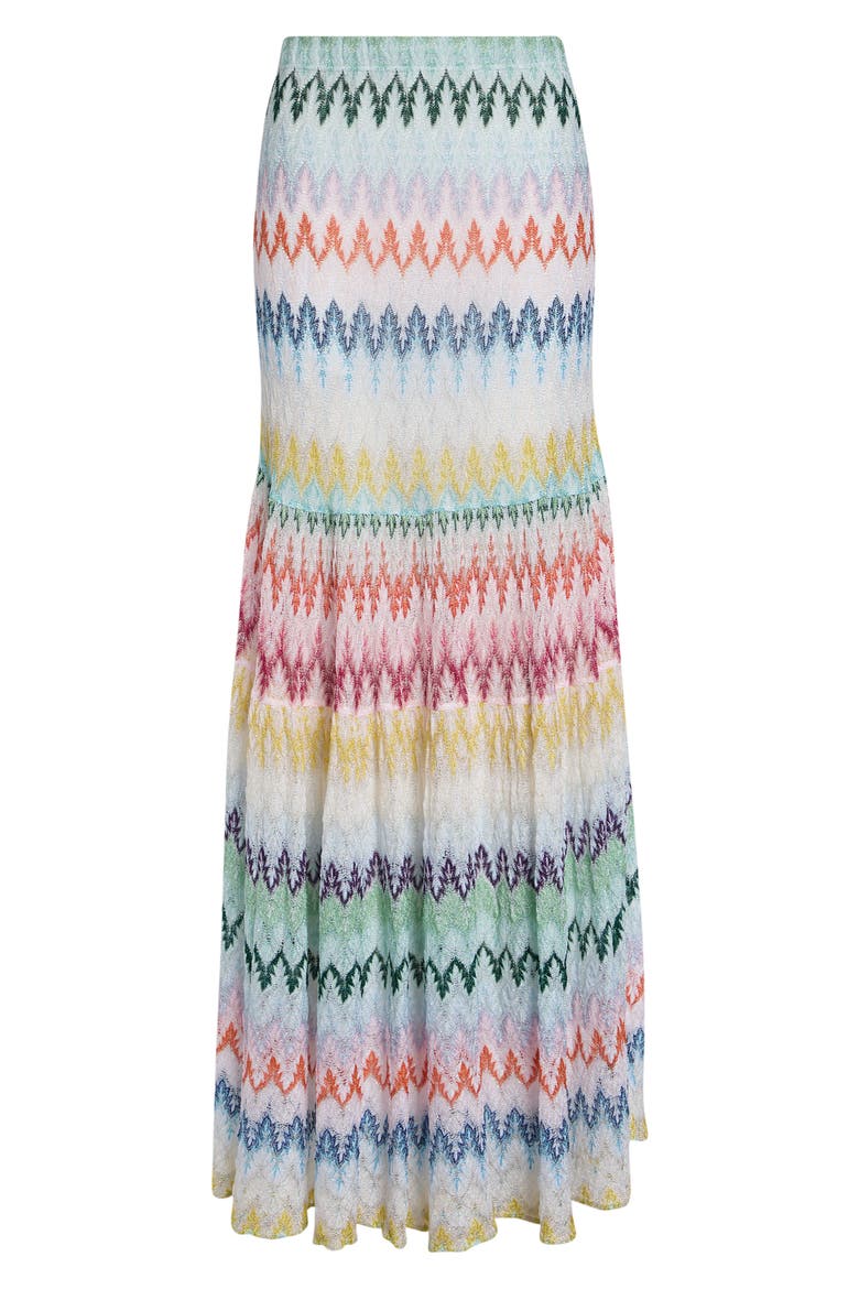 Tiered Raschel Metallic Zigzag Maxi Skirt, Alternate, color, MULTICOLOR ON WHITE BASE