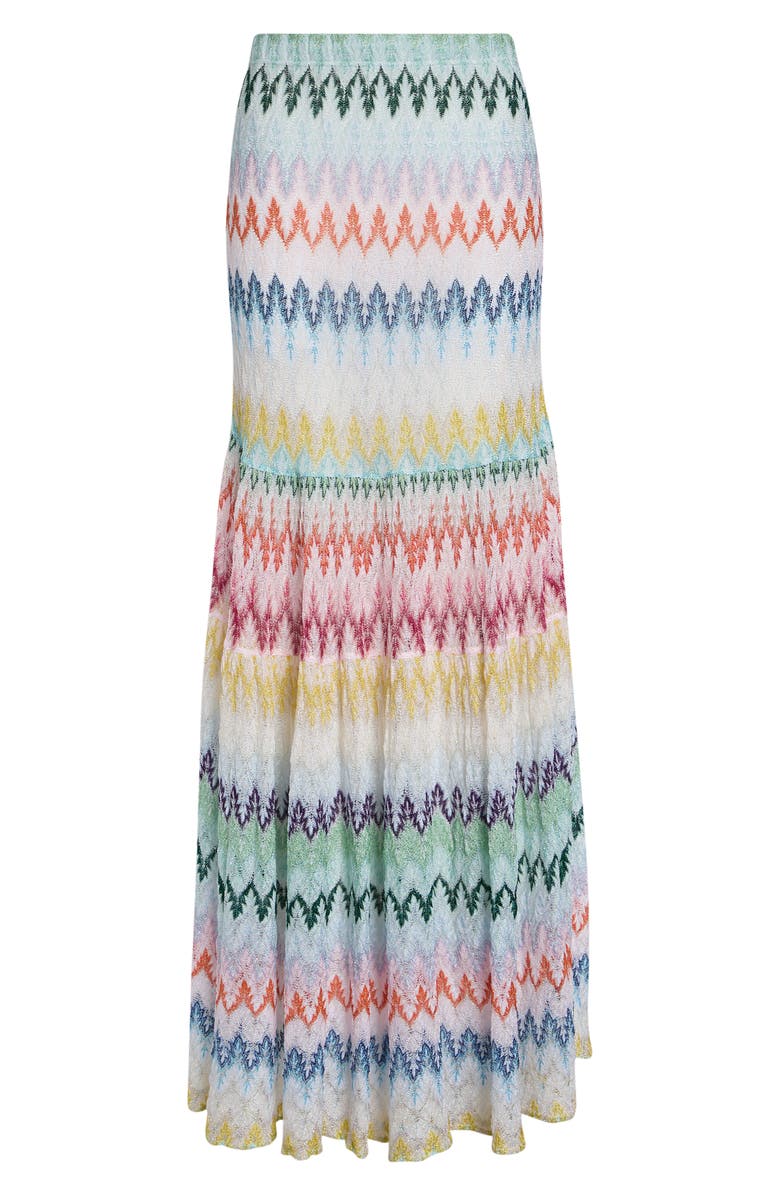 Missoni Tiered Raschel Metallic Zigzag Maxi Skirt, Main, color, Multicolor On White Base