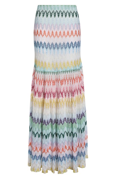Tiered Raschel Metallic Zigzag Maxi Skirt