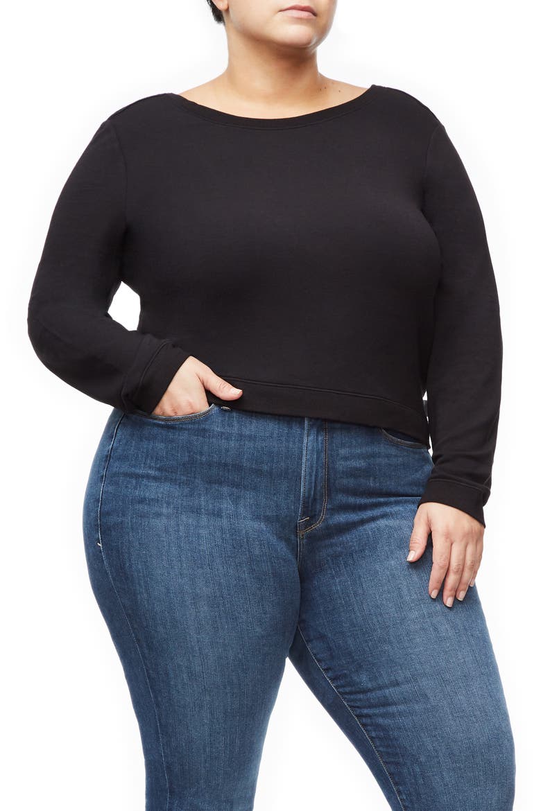 Plunge Back Sweatshirt, Alternate, color, BLACK001