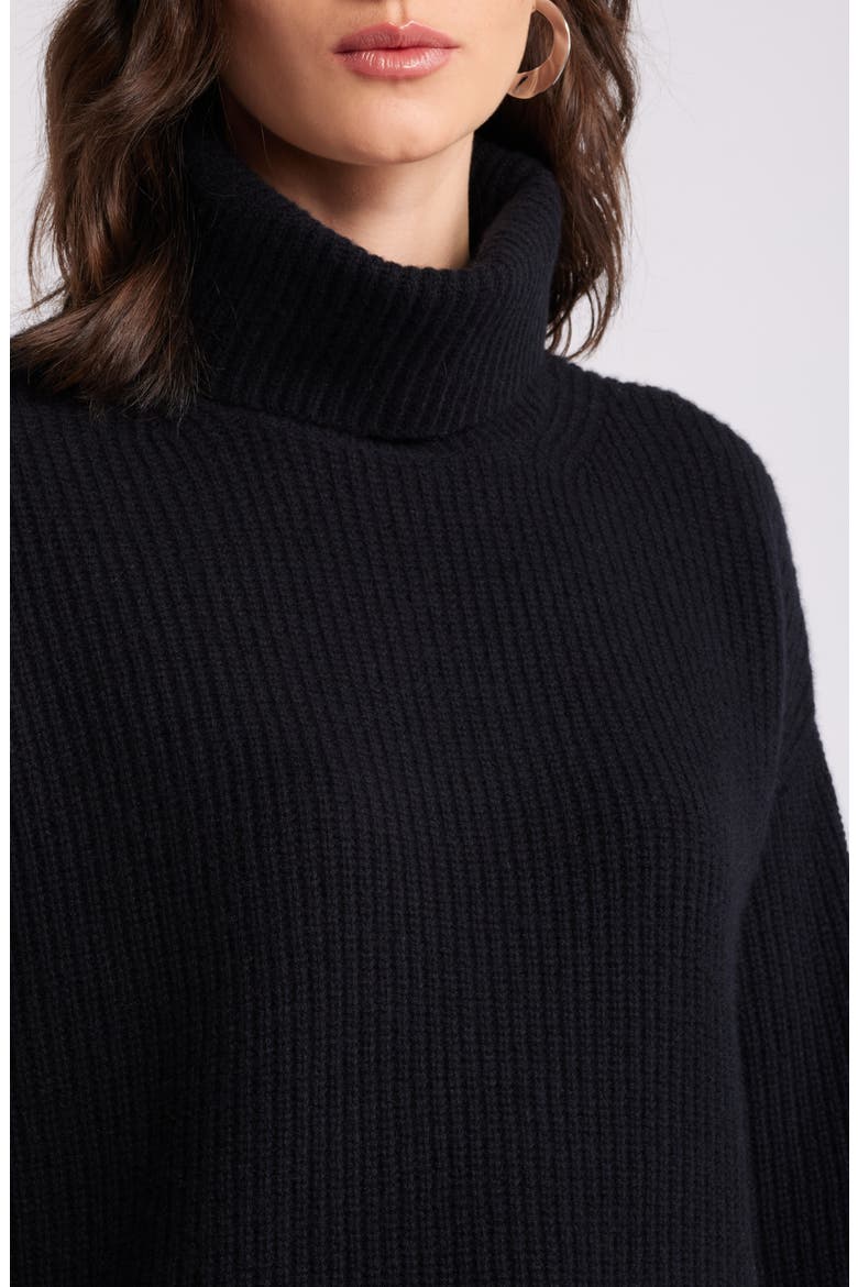 Wool & Cashmere Rib Turtleneck Sweater, Alternate, color, BLACK ROCK