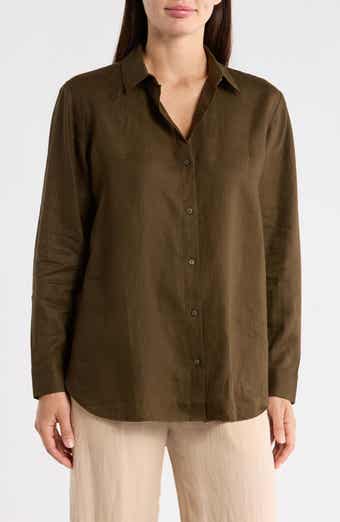 Eileen Fisher Classic Collar Organic Linen Long Button-Up Shirt