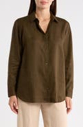 Eileen Fisher Classic Collar Organic Linen Long Button-Up Shirt