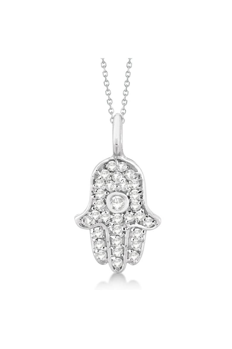 Natural Diamond Hamsa Hand Pendant Necklace 14K, Main, color, White Gold