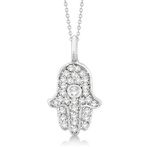 Diamond Hamsa Hand Pendant Necklace 14K