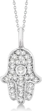 ALLUREZ Natural Diamond Hamsa Hand Pendant Necklace 14K