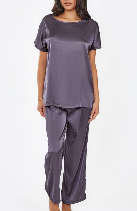 Satin Pullover Top and Pants Loungewear Set