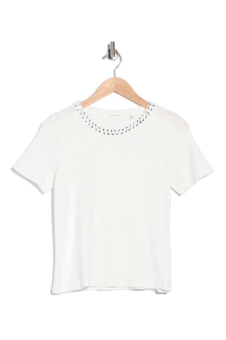 Embellished Neck Crew T-Shirt, Alternate, color, BONE