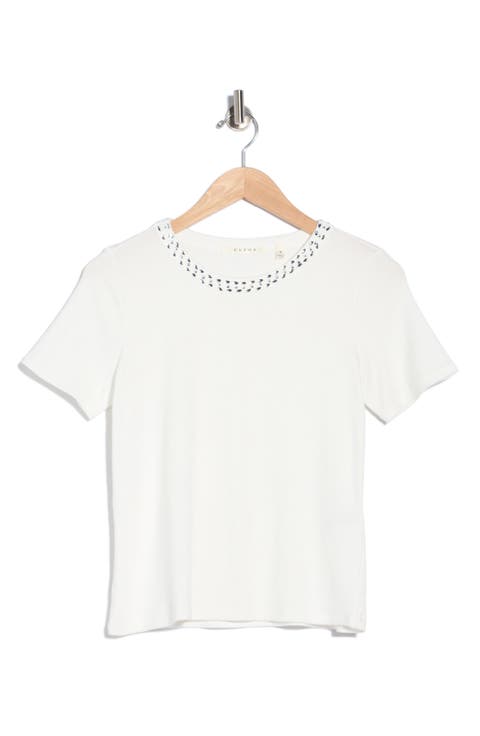 Embellished Neck Crew T-Shirt