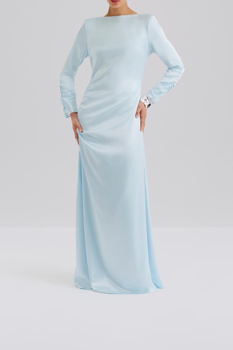 Luisa Ruched Long Sleeve Maxi Dress, Alternate, color, Icy Blue
