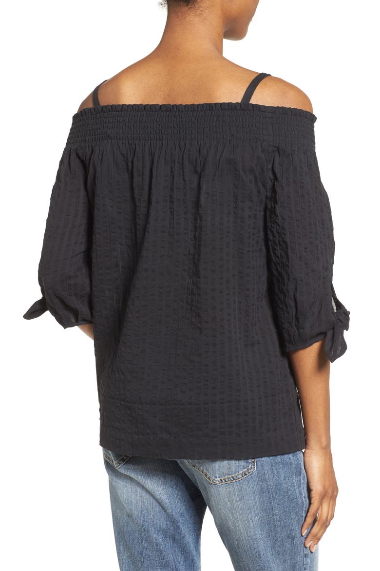 Tie Sleeve Off the Shoulder Tie Sleeve Top, Alternate, color, BLACK
