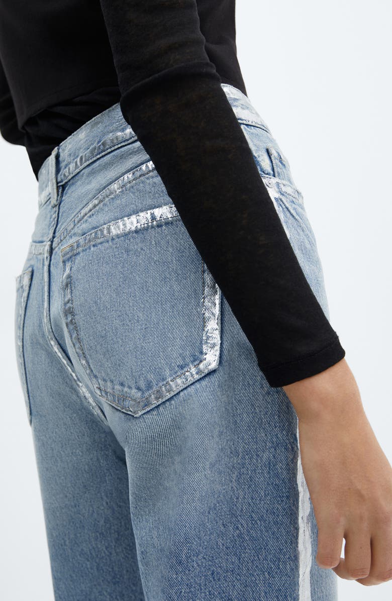MANGO Metallic Foil Forward Seam Straight Leg Jeans, Alternate, color, 
